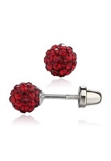 very cute silver pave ball July birthstone baby earrings